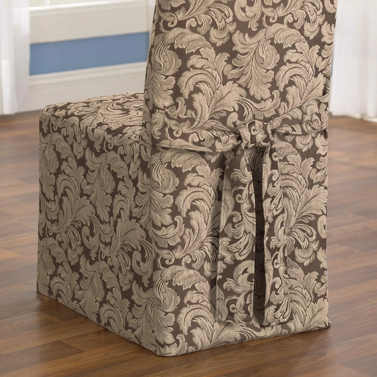SureFit Home Décor Scroll Long Dining Room Chair One Piece Slipcover, Relaxed Fit, Cotton/Polyester, Machine Washable, Dinning - Brown