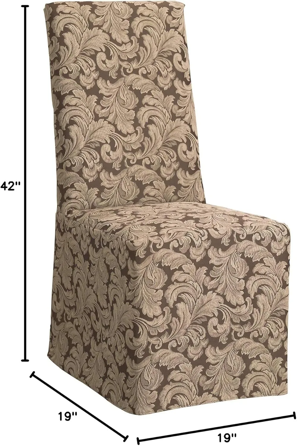 SureFit Home Décor Scroll Long Dining Room Chair One Piece Slipcover, Relaxed Fit, Cotton/Polyester, Machine Washable, Dinning - Brown
