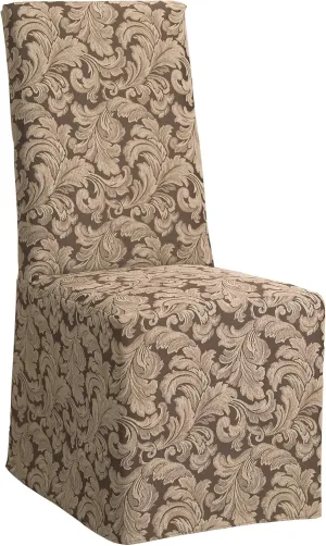 SureFit Home Décor Scroll Long Dining Room Chair One Piece Slipcover, Relaxed Fit, Cotton/Polyester, Machine Washable, Dinning - Brown