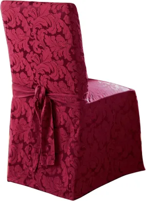 SureFit Home Décor SF35464 Scroll Dining Chair Cover, Relaxed Fit, Cotton/Polyester, Machine Washable, One Piece, Burgundy Color