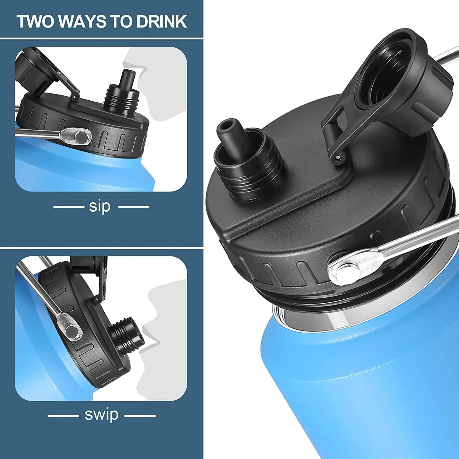 Sursip One Gallon Insulated Water Jug wtih Straw,128 Oz Water Bottle,18/8 Food-grade,Keep Drinking Hot and Cold,Sweat Proof,Great for Travel/Hiking/Camping/Sports/Gaming/Gift(Black)