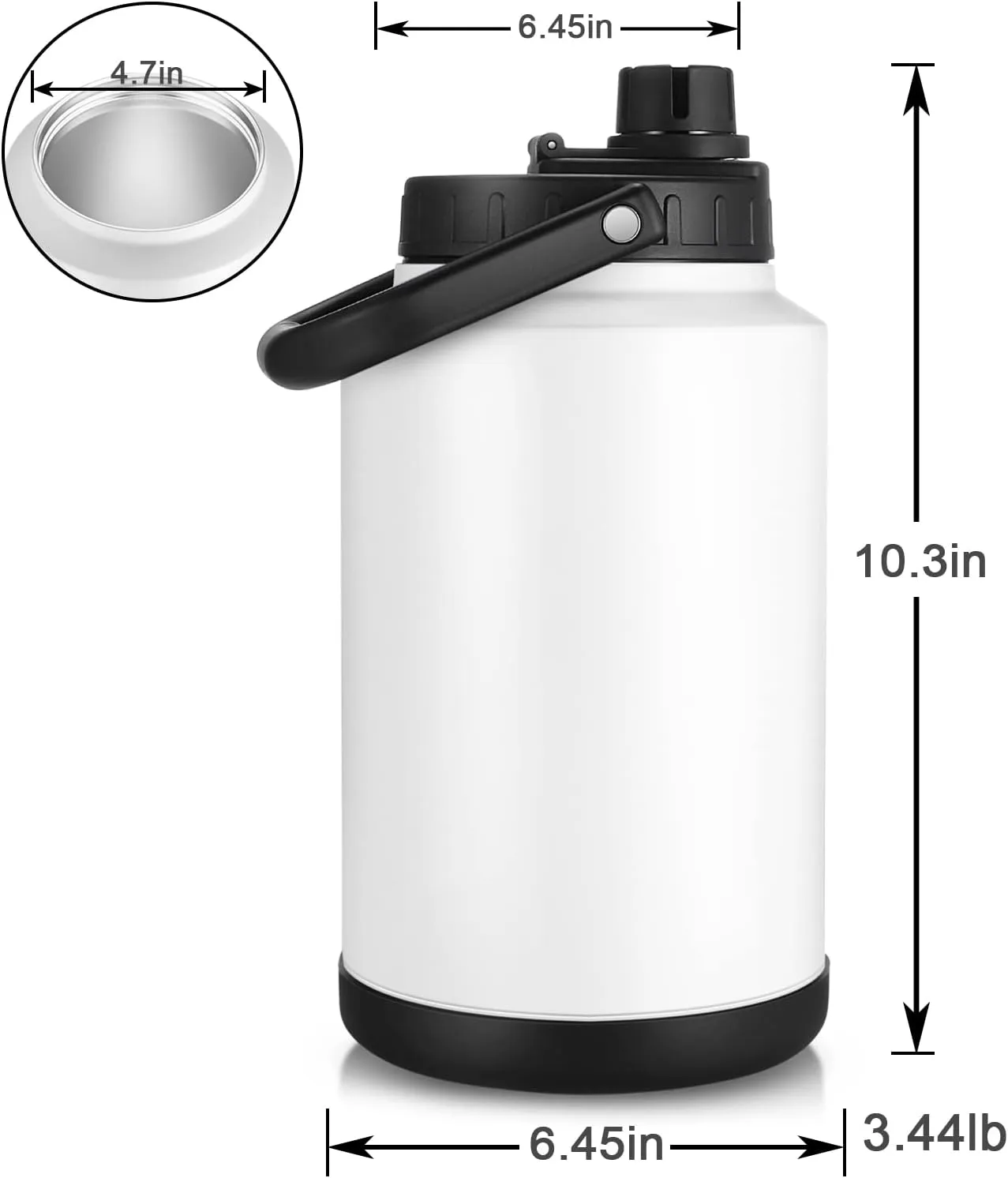 Sursip One Gallon Insulated Water Jug wtih Straw,128 Oz Water Bottle,18/8 Food-grade,Keep Drinking Hot and Cold,Sweat Proof,Great for Travel/Hiking/Camping/Sports/Gaming/Gift(Black)