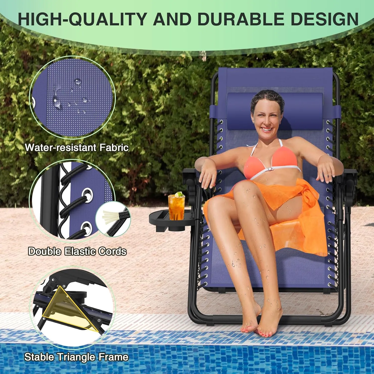 Suteck Zero Gravity Chairs Set of 2, Zero Gravity Lounge Chair w/Upgraded Lock, Big Cup Holder and Pillow, Reclining Patio Chairs Folding Recliner for Indoor and Outdoor, Blue