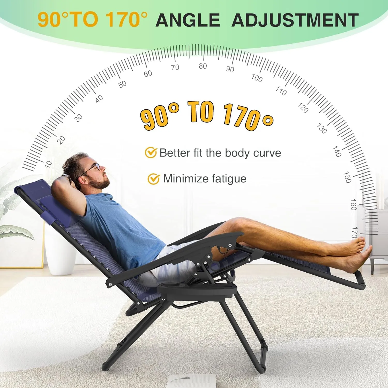 Suteck Zero Gravity Chairs Set of 2, Zero Gravity Lounge Chair w/Upgraded Lock, Big Cup Holder and Pillow, Reclining Patio Chairs Folding Recliner for Indoor and Outdoor, Blue
