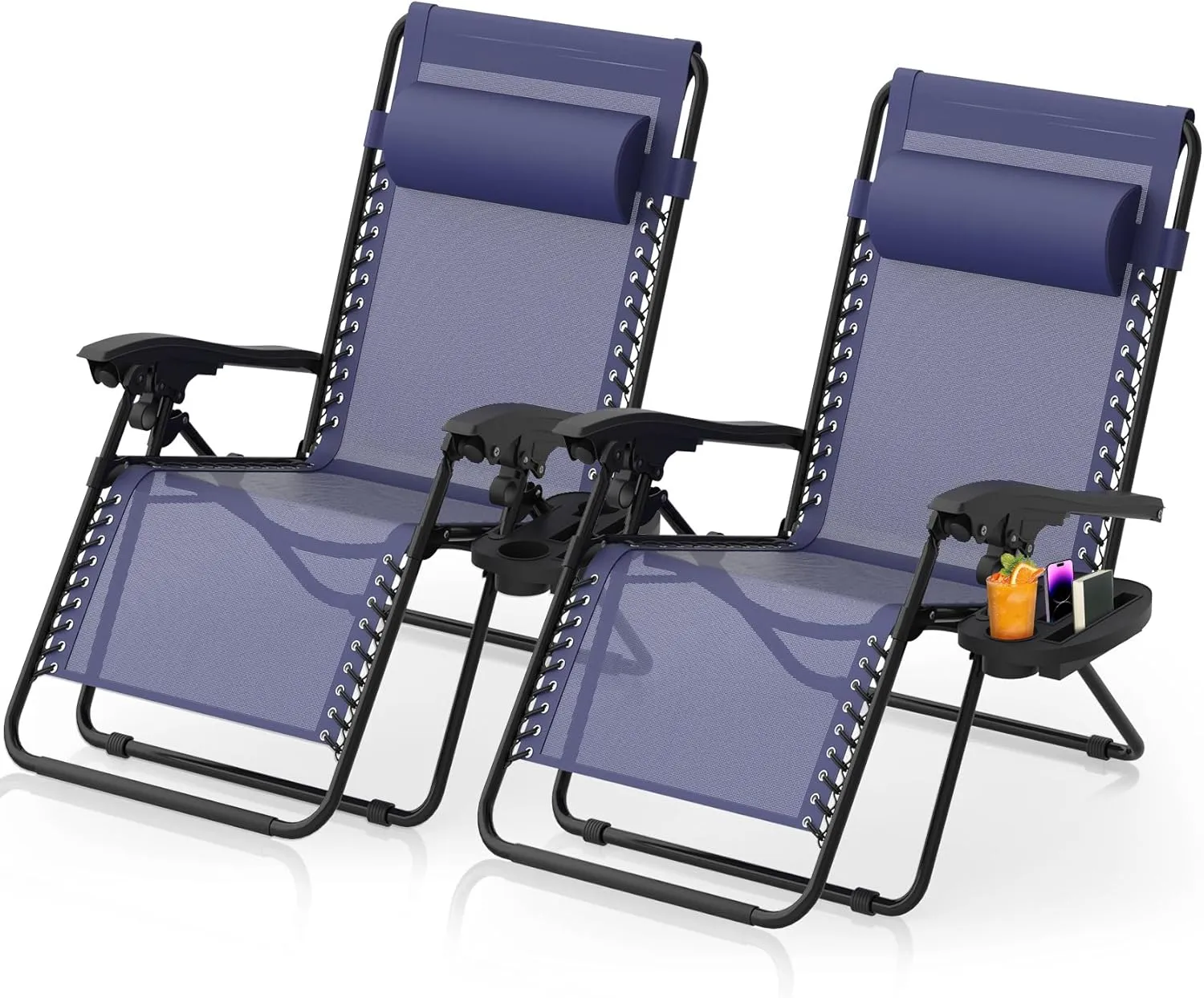 Suteck Zero Gravity Chairs Set of 2, Zero Gravity Lounge Chair w/Upgraded Lock, Big Cup Holder and Pillow, Reclining Patio Chairs Folding Recliner for Indoor and Outdoor, Blue