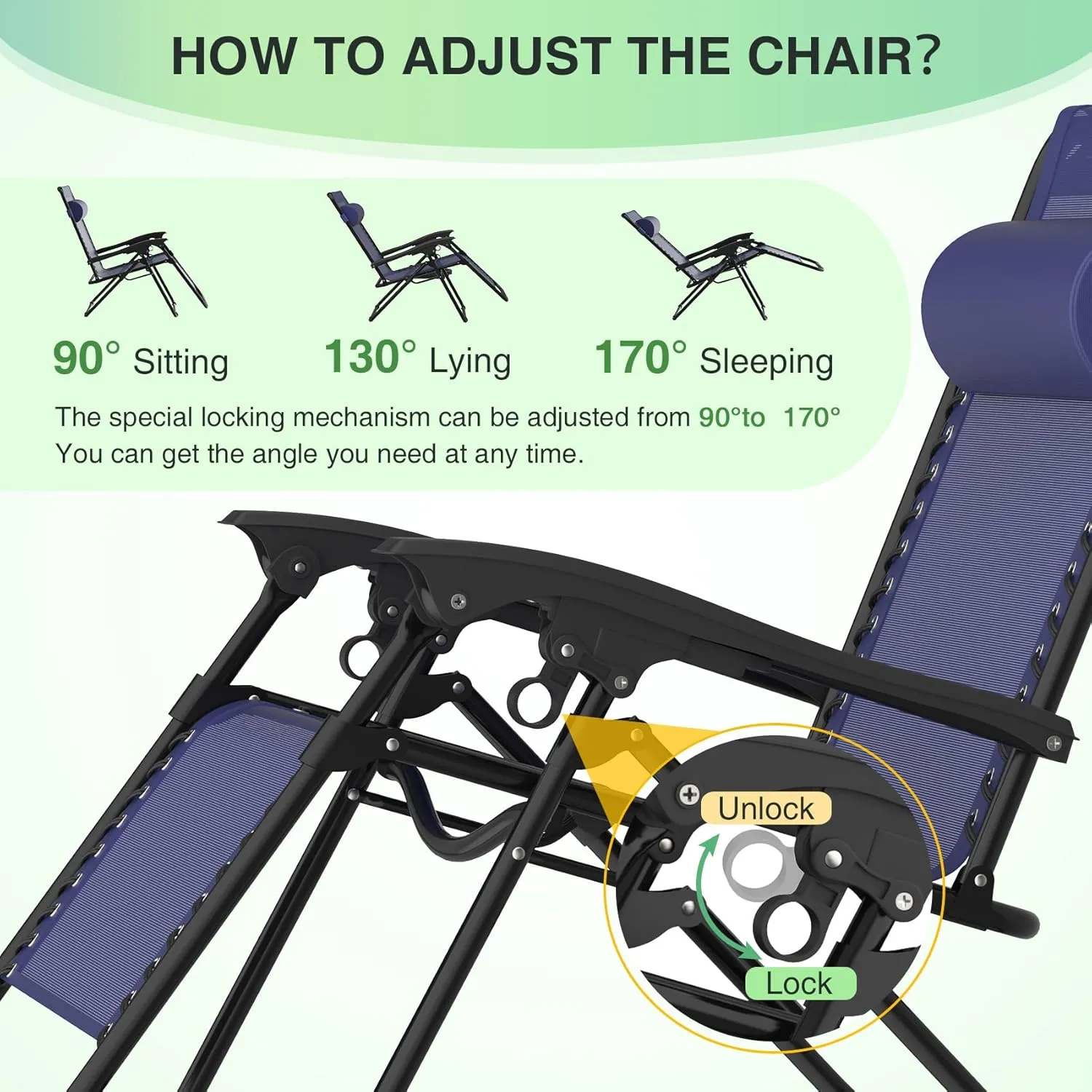 Suteck Zero Gravity Chairs Set of 2, Zero Gravity Lounge Chair w/Upgraded Lock, Big Cup Holder and Pillow, Reclining Patio Chairs Folding Recliner for Indoor and Outdoor, Blue