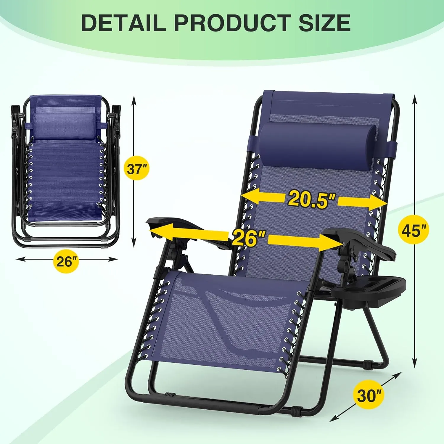 Suteck Zero Gravity Chairs Set of 2, Zero Gravity Lounge Chair w/Upgraded Lock, Big Cup Holder and Pillow, Reclining Patio Chairs Folding Recliner for Indoor and Outdoor, Blue