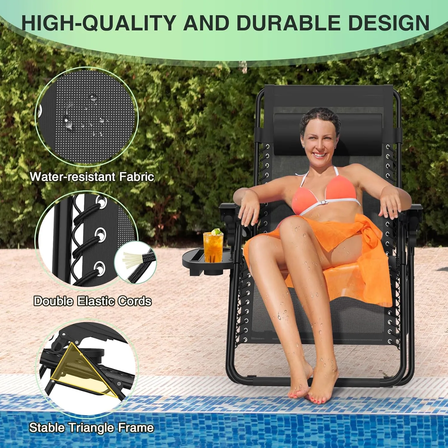 Suteck Zero Gravity Chairs Set of 2, Zero Gravity Lounge Chair w/Upgraded Lock, Big Cup Holder and Pillow, Reclining Patio Chairs Folding Recliner for Indoor and Outdoor