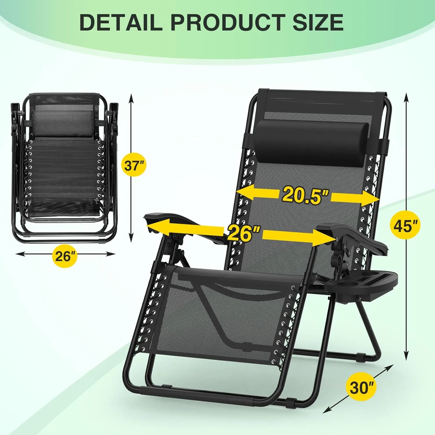 Suteck Zero Gravity Chairs Set of 2, Zero Gravity Lounge Chair w/Upgraded Lock, Big Cup Holder and Pillow, Reclining Patio Chairs Folding Recliner for Indoor and Outdoor