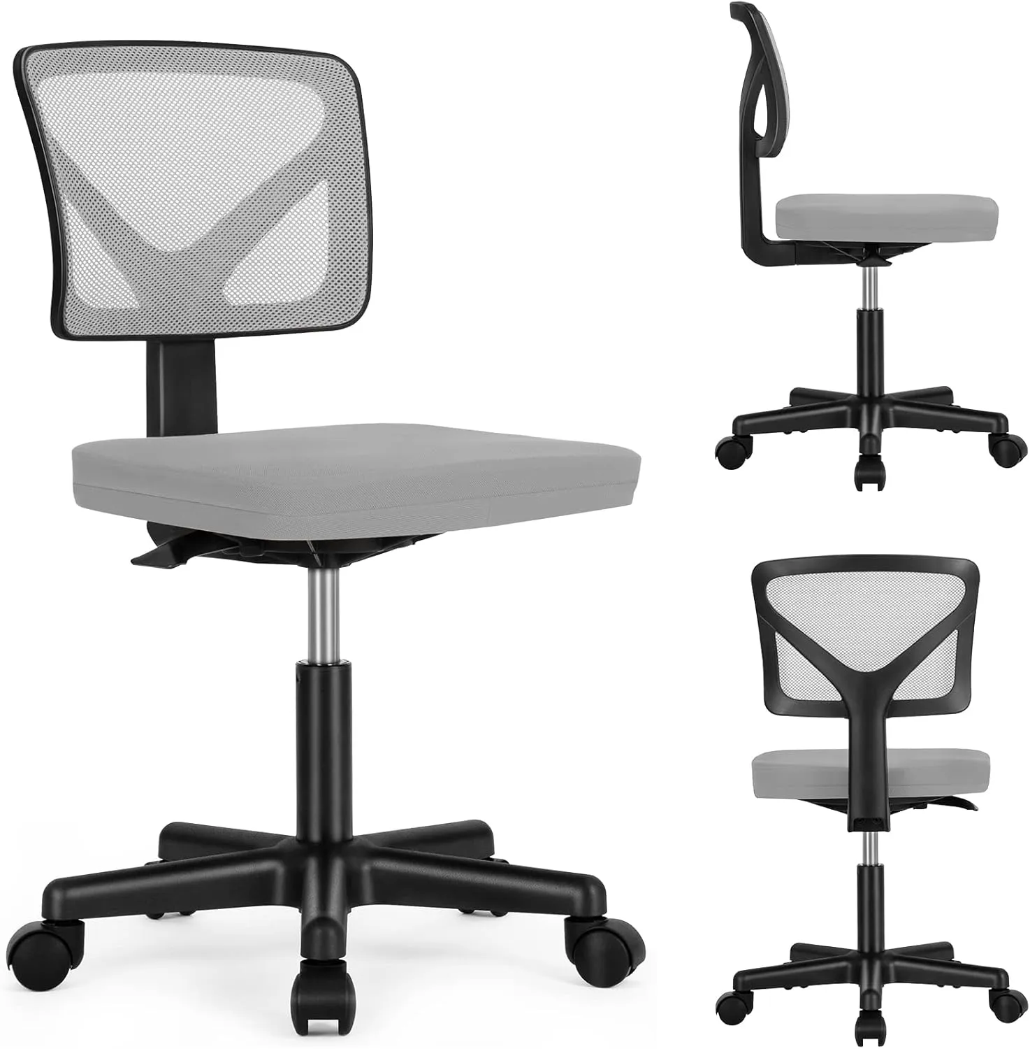 Sweetcrispy Office Computer Desk Chair, Ergonomic Low-Back Mesh Rolling Work Swivel Chairs with Wheels, Armless Comfortable Seat Lumbar Support for Home, Bedroom, Study, Student, Adults, Grey