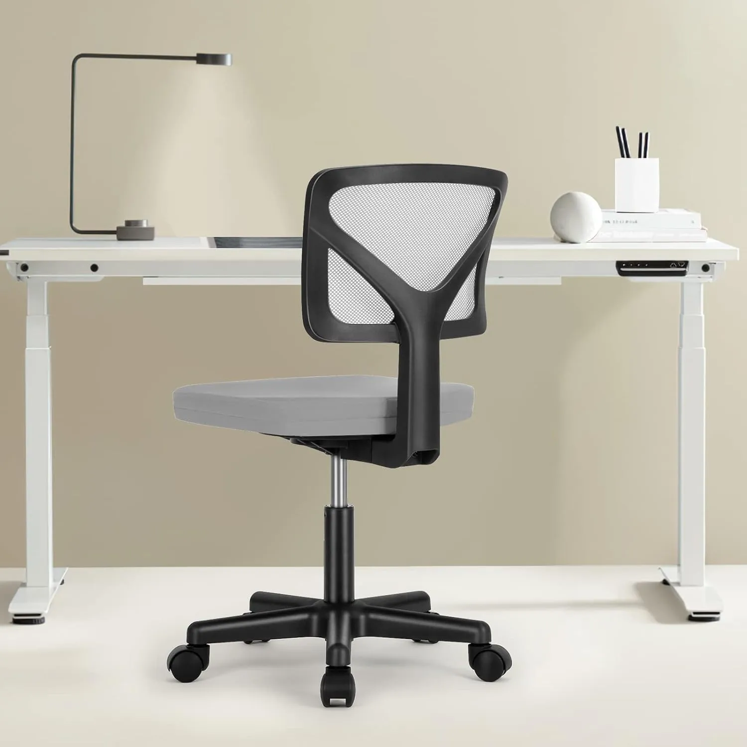 Sweetcrispy Office Computer Desk Chair, Ergonomic Low-Back Mesh Rolling Work Swivel Chairs with Wheels, Armless Comfortable Seat Lumbar Support for Home, Bedroom, Study, Student, Adults, Grey