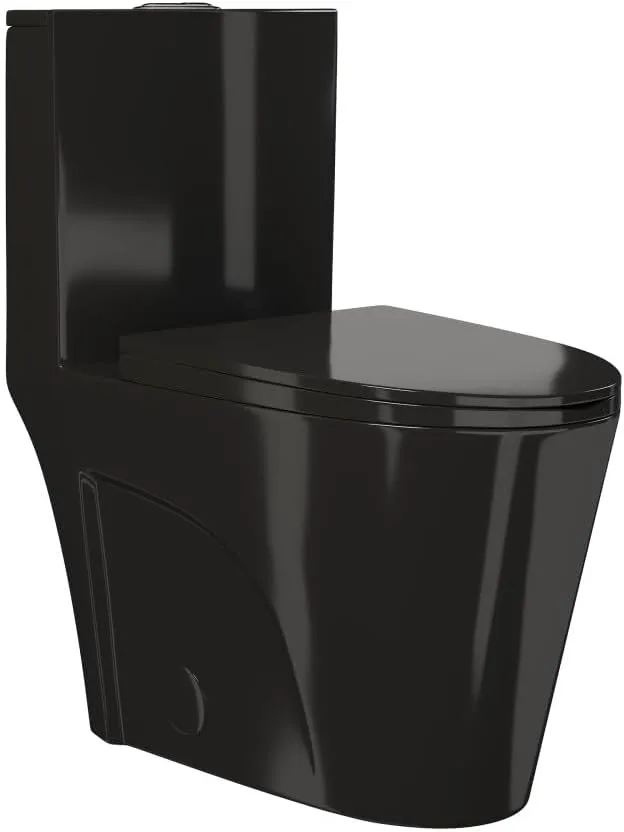 Swiss Madison St. Tropez SM-1T254GB One Piece Elongated Toilet with Comfort Chair Seat ADA Height Vortex™ Flush in Glossy Black 1.1/1.6 gpf