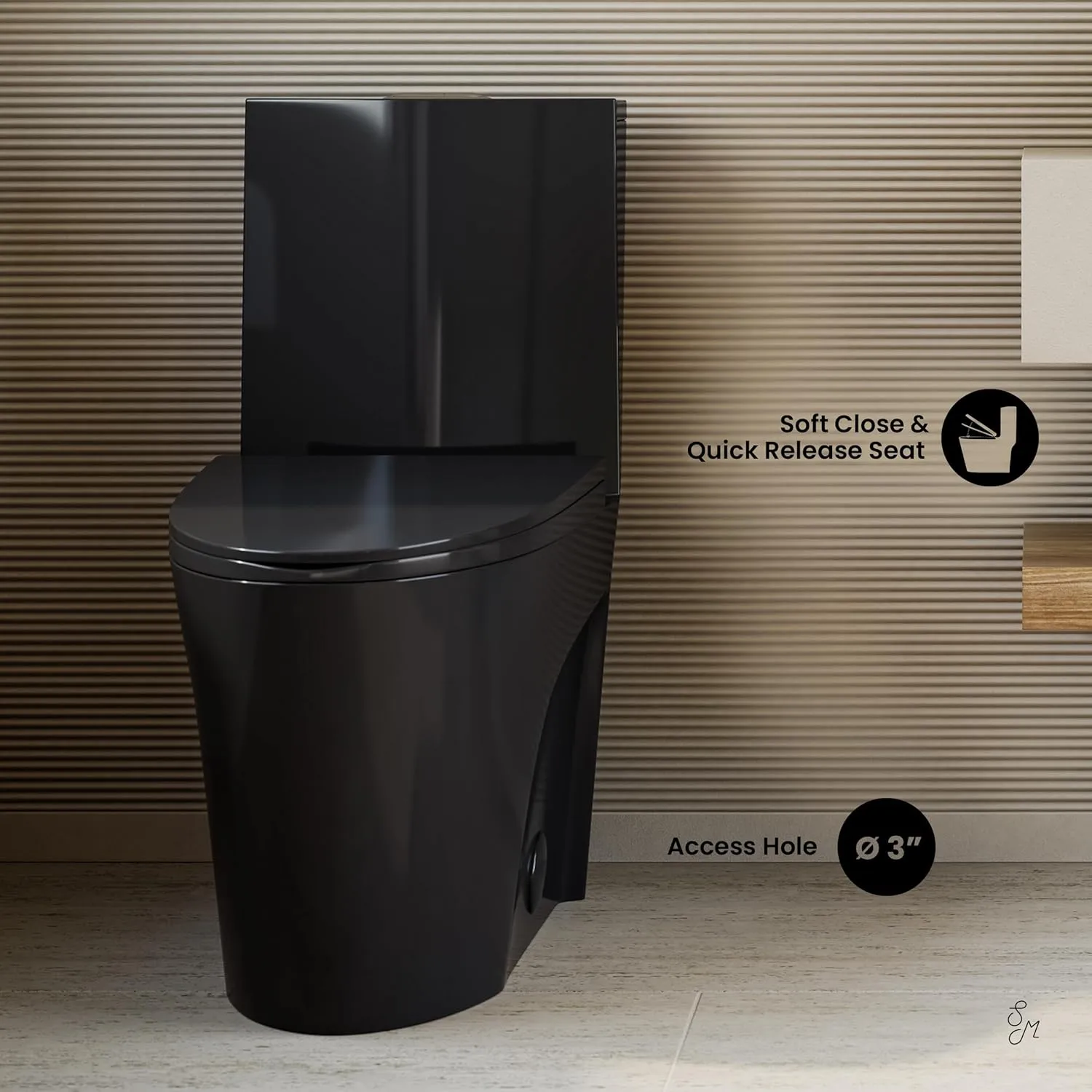 Swiss Madison St. Tropez SM-1T254GB One Piece Elongated Toilet with Comfort Chair Seat ADA Height Vortex™ Flush in Glossy Black 1.1/1.6 gpf