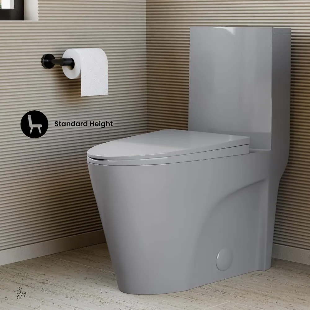 Swiss Madison St. Tropez SM-1T254GG One-Piece Elongated Toilet Vortex Dual-Flush 1.1/1.6 gpf with Comfort Chair Seat ADA Height in Glossy Gray