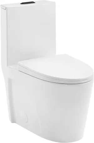 Swiss Madison St. Tropez SM-1T254HB One-Piece Elongated Toilet Vortex Dual-Flush 1.1/1.6 gpf with Comfort Chair Seat ADA Height in Glossy White with Black Hardware