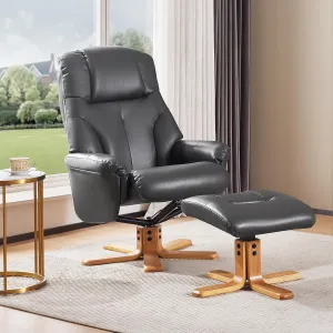 Swivel Recliner Chair with Ottoman, Stylish Faux Leather Reclining Chair for Adults, 360° Swivel, Small Recliners for Small Spaces, Chairs for Living Room, Study, RV Recliners (Dark Gray)