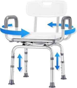 Swivel Shower Chair for Inside Shower with Arms and Back, Shower Stools for Seniors, Ht. Adj. Shower Seat, 450LB Heavy Duty Shower Chair for Elderly and Disabled, Bath Seats for Adults