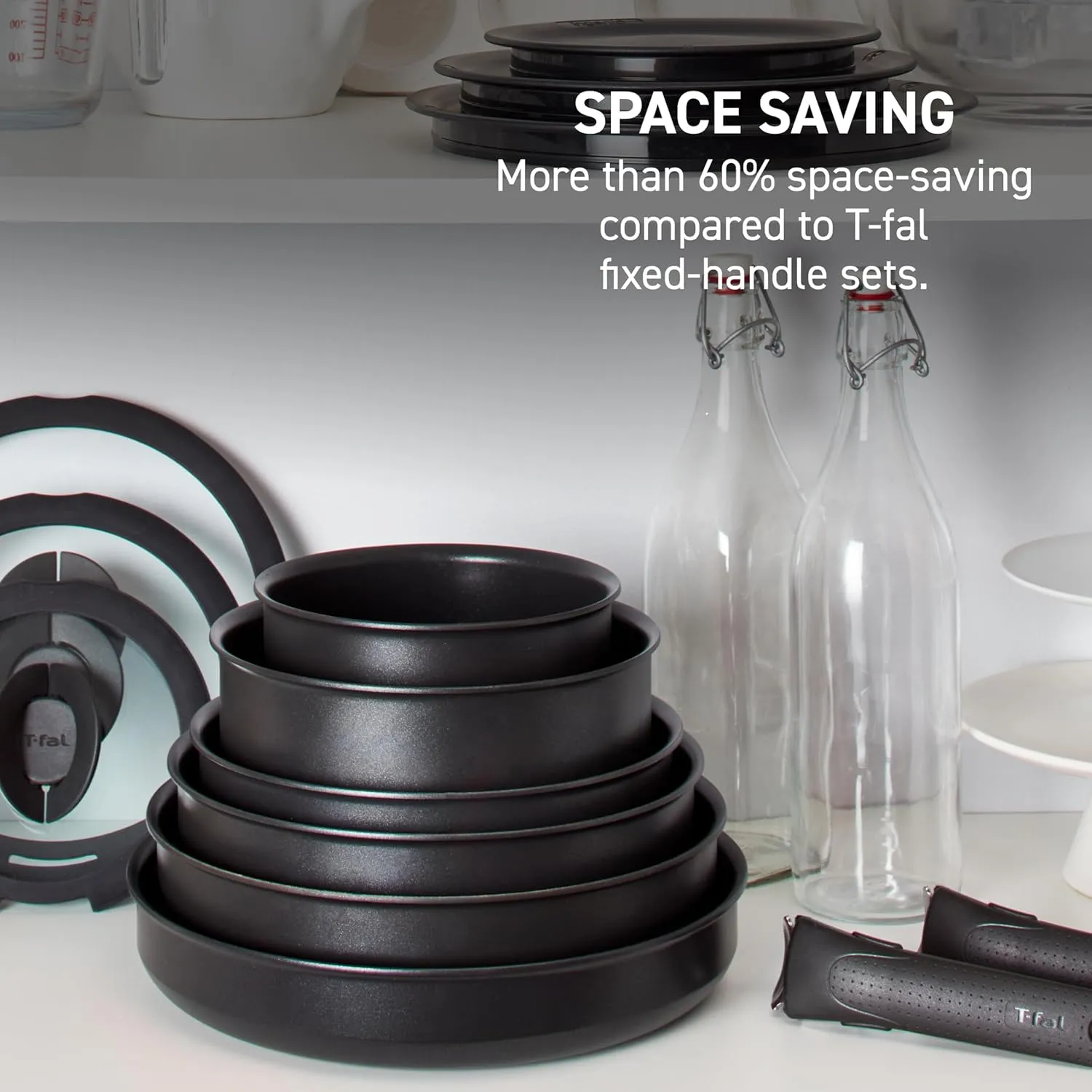 T-fal Ingenio Expertise Non Stick Cookware Set 14 Piece, Induction, Oven Broiler Safe 500F, Stackable, Pots and Pans, RV, Camping, Fry Pans, Dishwasher Safe, Detachable/Removable Handle, Copper