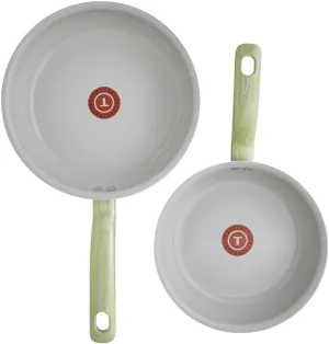T-fal Recycled Ceramic Non Stick Fry Pan Set 2 Piece, Oven Broiler Safe 350F, Healthy Cooking, Skillets, Kitchen Frying Pans, Pots and Pans Set, Cookware, Dishwasher Safe, Reduced Eco-impact, Green