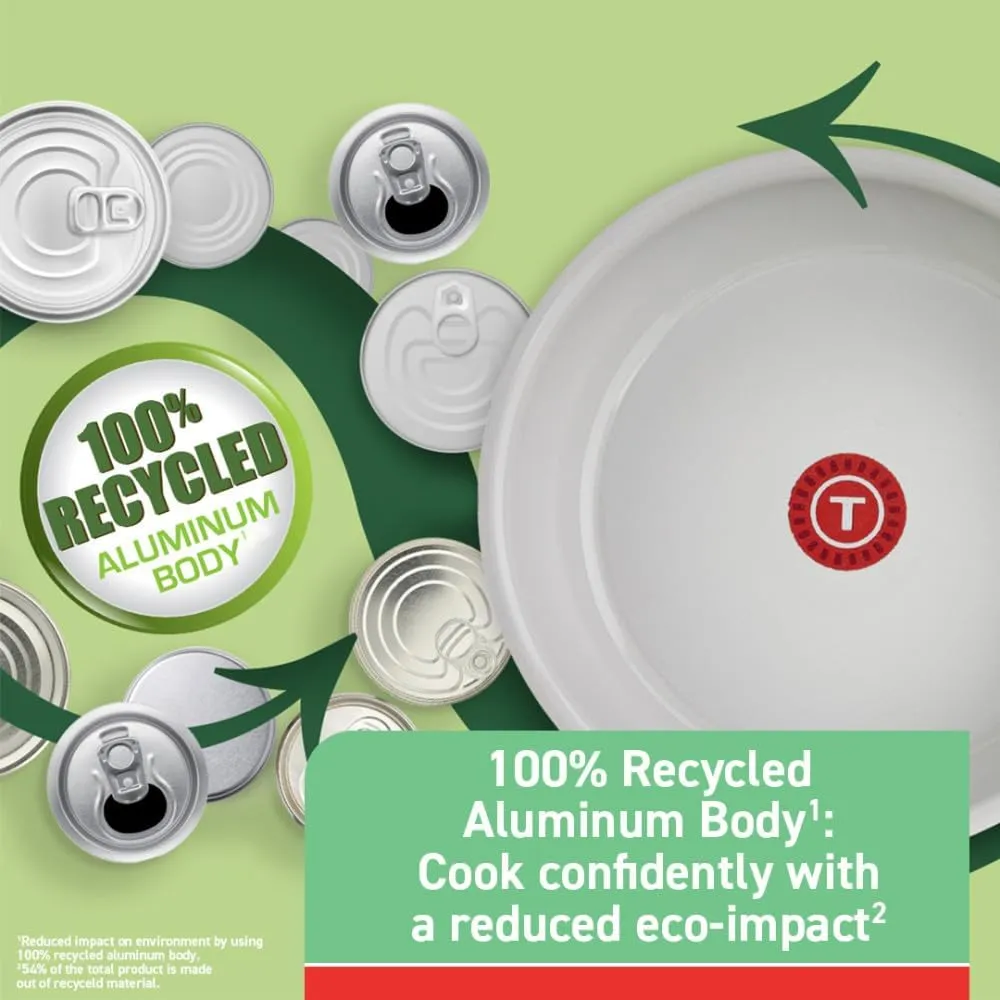 T-fal Recycled Ceramic Non Stick Fry Pan Set 2 Piece, Oven Broiler Safe 350F, Healthy Cooking, Skillets, Kitchen Frying Pans, Pots and Pans Set, Cookware, Dishwasher Safe, Reduced Eco-impact, Green