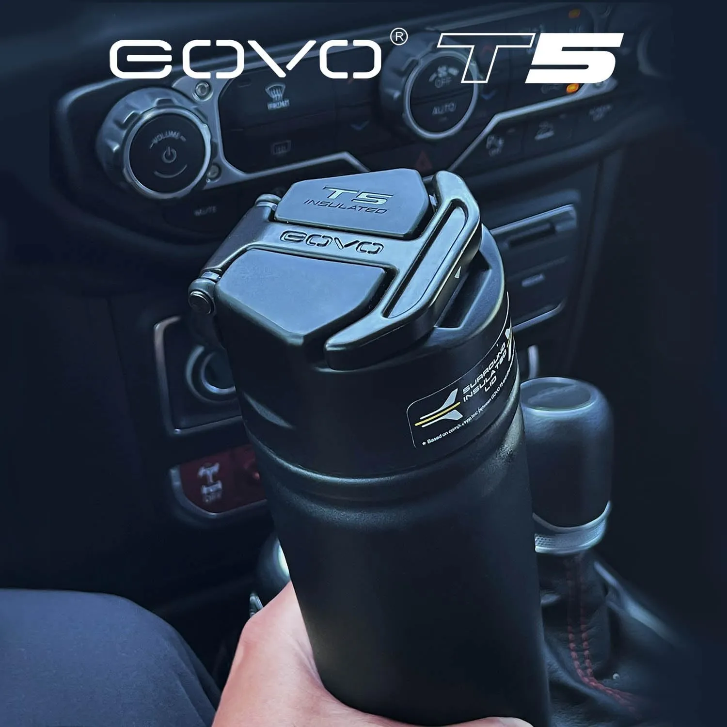 T5 Bottle, Vacuum Insulated, Magnetic Handle, Stainless Steel with Surround Insulated Lid (Black/Black, 24 oz)
