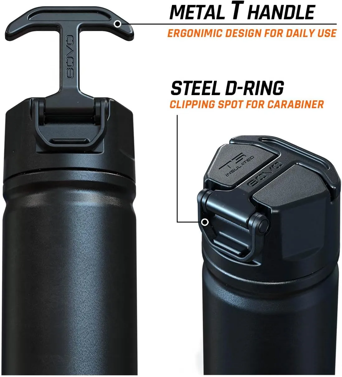 T5 Bottle, Vacuum Insulated, Magnetic Handle, Stainless Steel with Surround Insulated Lid (Black/Black, 24 oz)