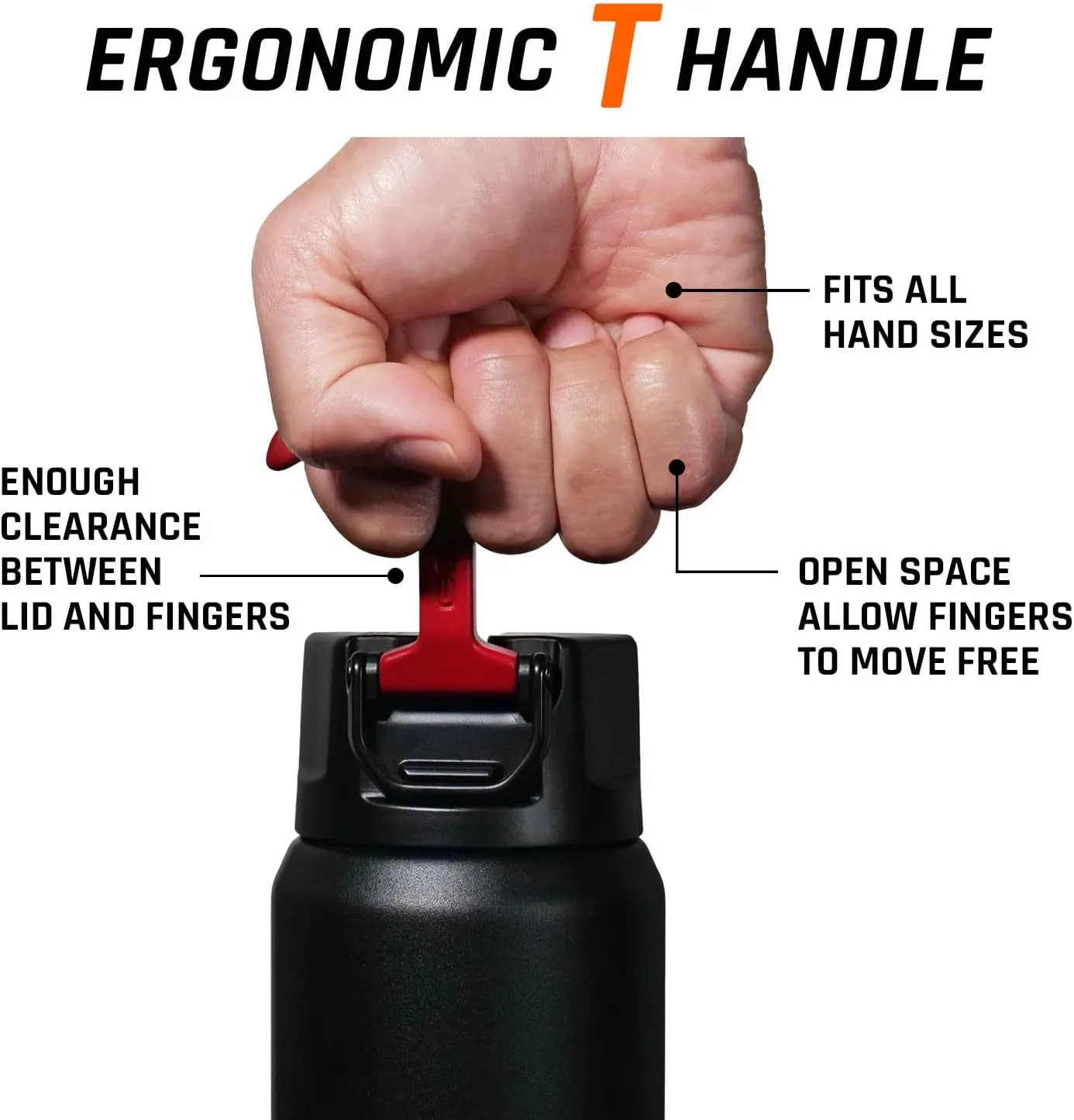 T5 Bottle, Vacuum Insulated, Magnetic Handle, Stainless Steel with Surround Insulated Lid (Black/Black, 24 oz)