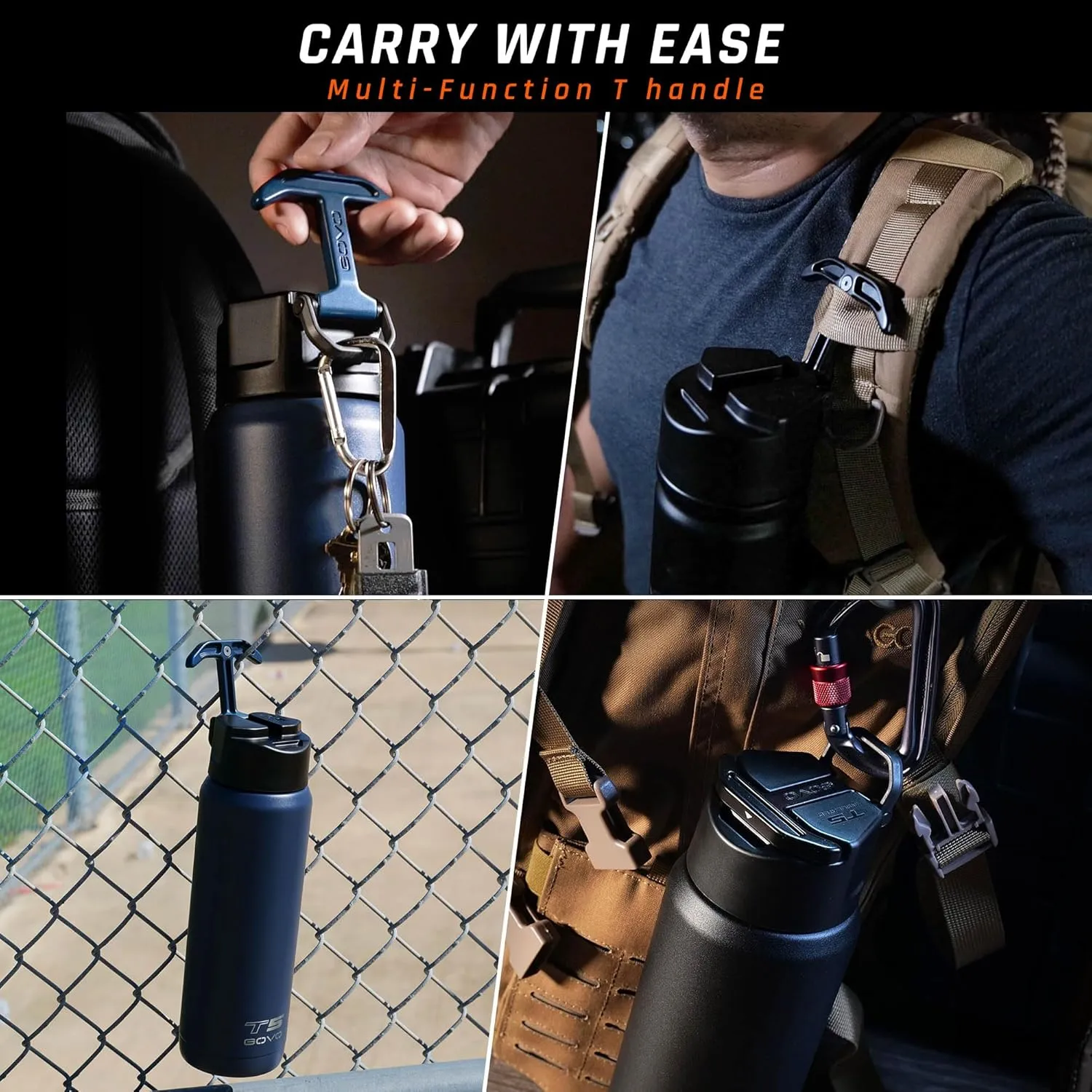 T5 Bottle, Vacuum Insulated, Magnetic Handle, Stainless Steel with Surround Insulated Lid (Black/Black, 24 oz)