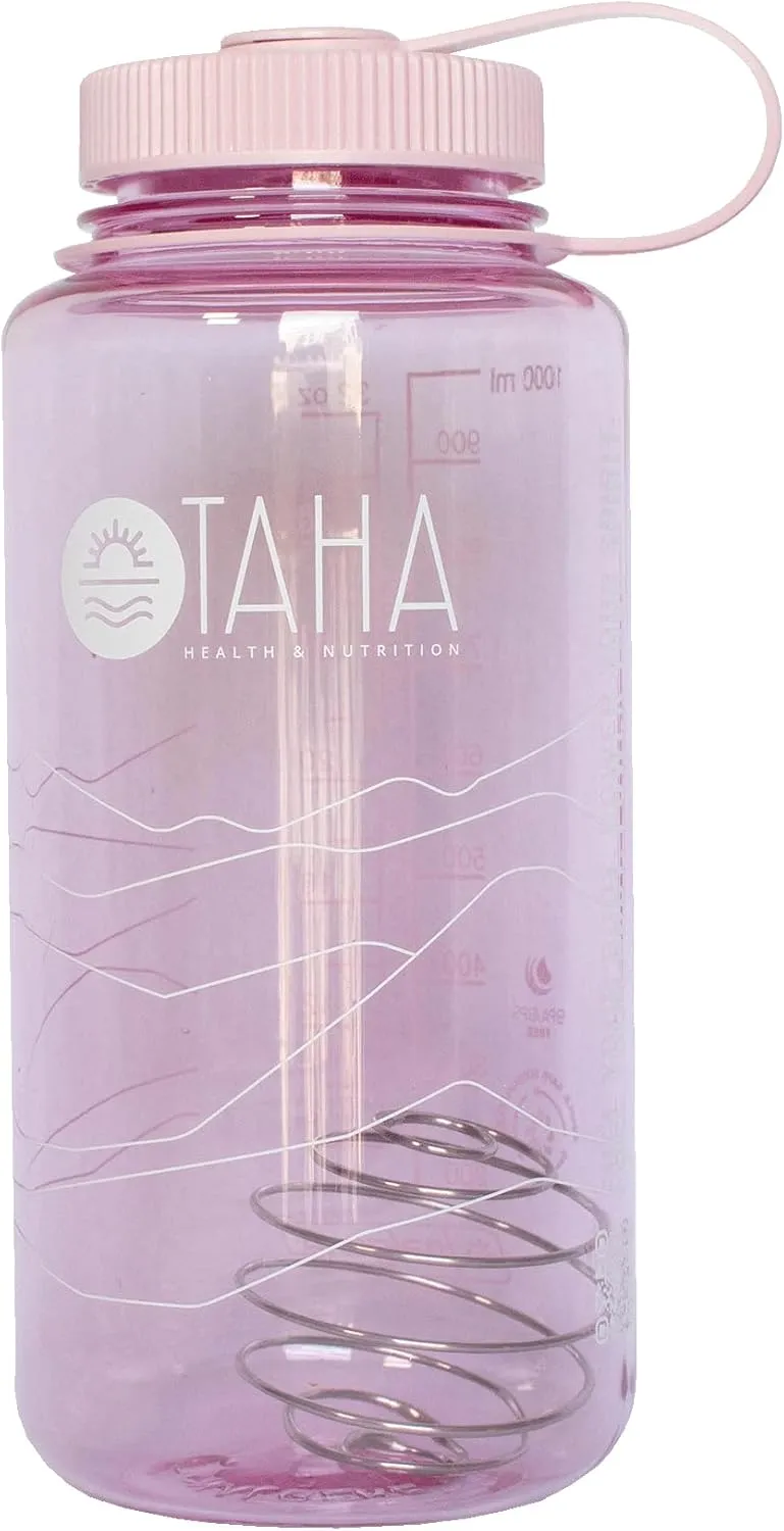 Taha Health & Nutrition Sustain Cherry Blossom Protein Shaker Water Bottle | BPA, BPS & Phthalates Free | Material Derived from 50% Plastic Waste | Wide Mouth | Shaker Ball, 32OZ