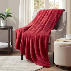 Tahari Home - Throw, Soft Faux Rabbit Fur Blanket, Warm & Cozy, Floral Printed, Oversized Style for Couch or Bed (Faux Fur Red, 50" x 60")