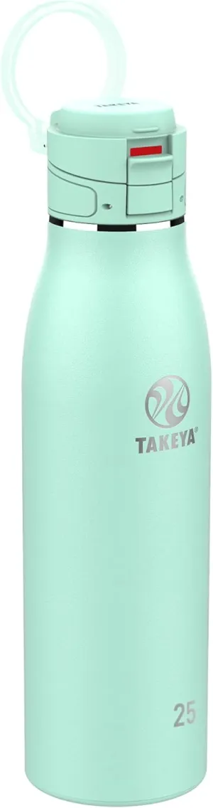 Takeya 885395525075 Traveler Insulated Stainless Steel Bottle, Flip Cap Aqua 25oz
