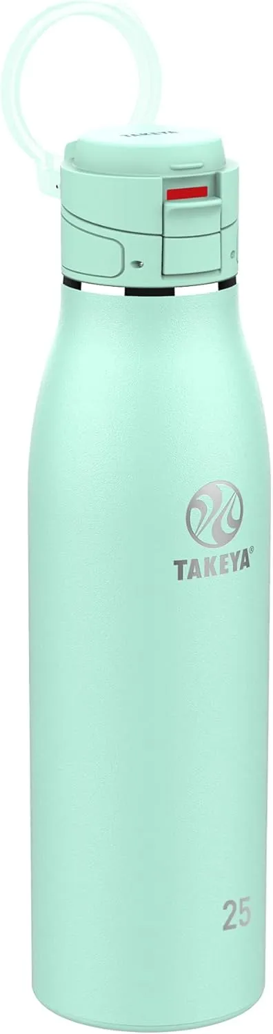 Takeya 885395525075 Traveler Insulated Stainless Steel Bottle, Flip Cap Aqua 25oz