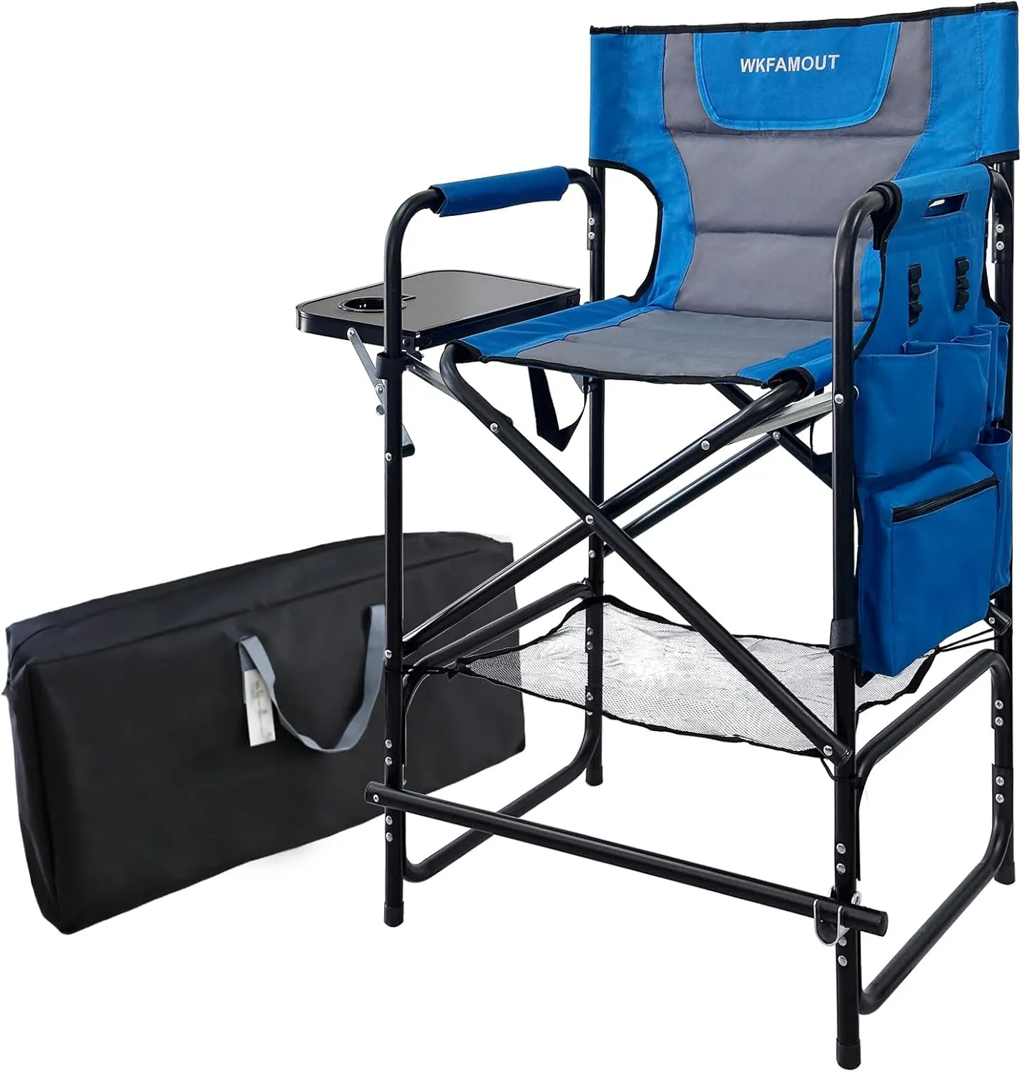 Tall Folding Directors Chair with Side Table 30.71" Seat Height Foldable Camping Chair Bar Stool for Makeup Artist Face Painting with Footrest and Storage Pocket Supports 350LBS