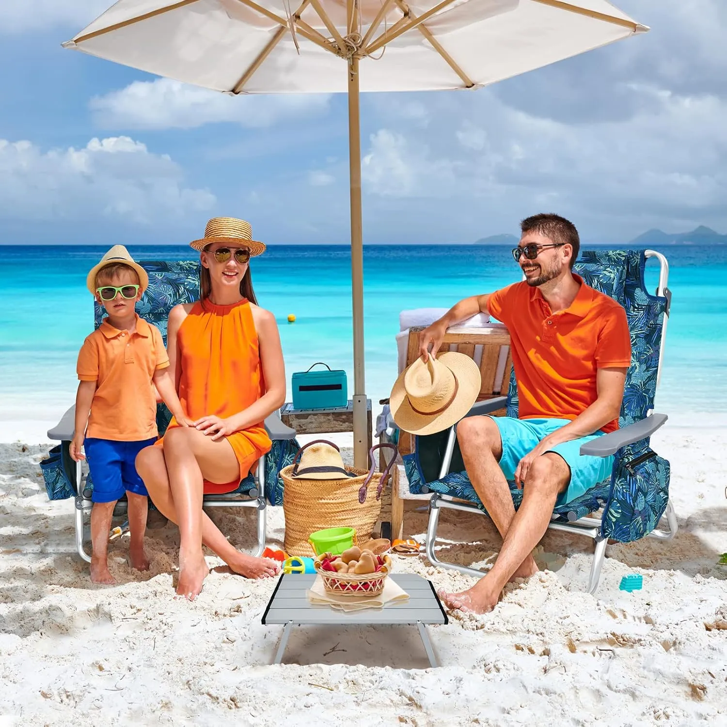 Tangkula Backpack Beach Chair with Table, 5-Position Lay Flat Beach Chairs with Cooler Bag, 2 Cup Holders, Towel Bar, Lightweight Low Folding Beach Chair with Backpack Straps, Navy