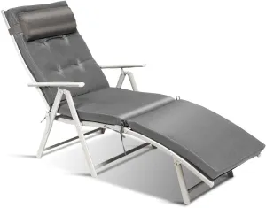 Tangkula Outdoor Folding Chaise Lounge Chair, Lightweight Recliner Chair w/ 7 Adjustable Backrest Positions, Patio Reclining Beach w/Removable Cushion & Pillow for Patio Poolside No Assembly Required