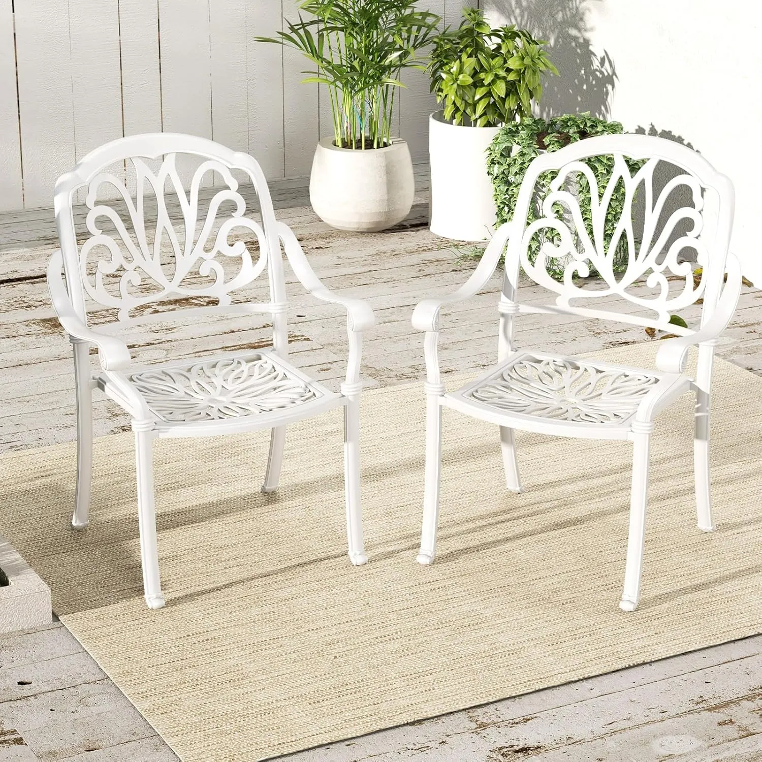 Tangkula Set of 4 Cast Aluminum Patio Dining Chairs, Stackable Outdoor Dining Chairs with Armrests, Outdoor Bistro Chairs for Balcony, Backyard, Garden