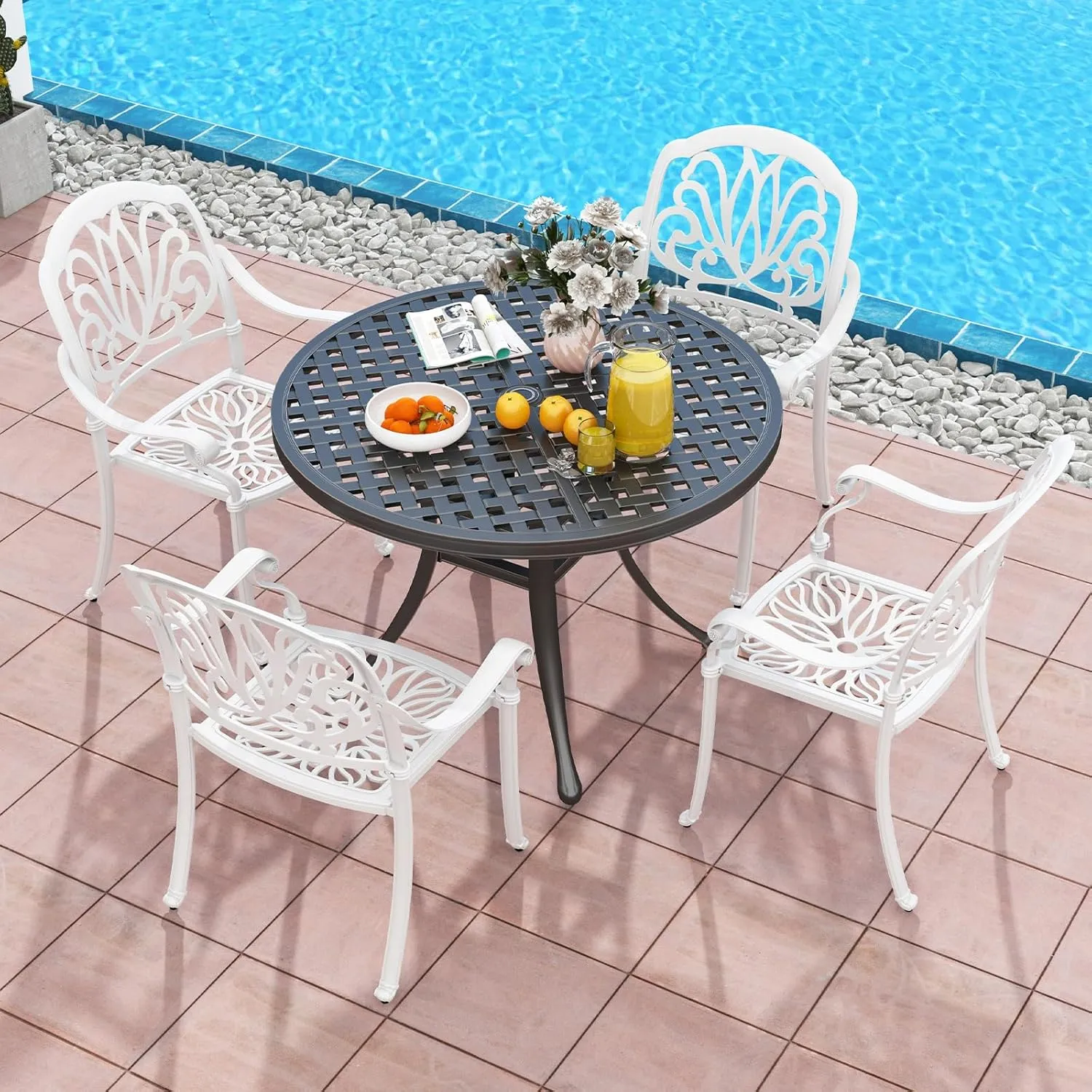 Tangkula Set of 4 Cast Aluminum Patio Dining Chairs, Stackable Outdoor Dining Chairs with Armrests, Outdoor Bistro Chairs for Balcony, Backyard, Garden