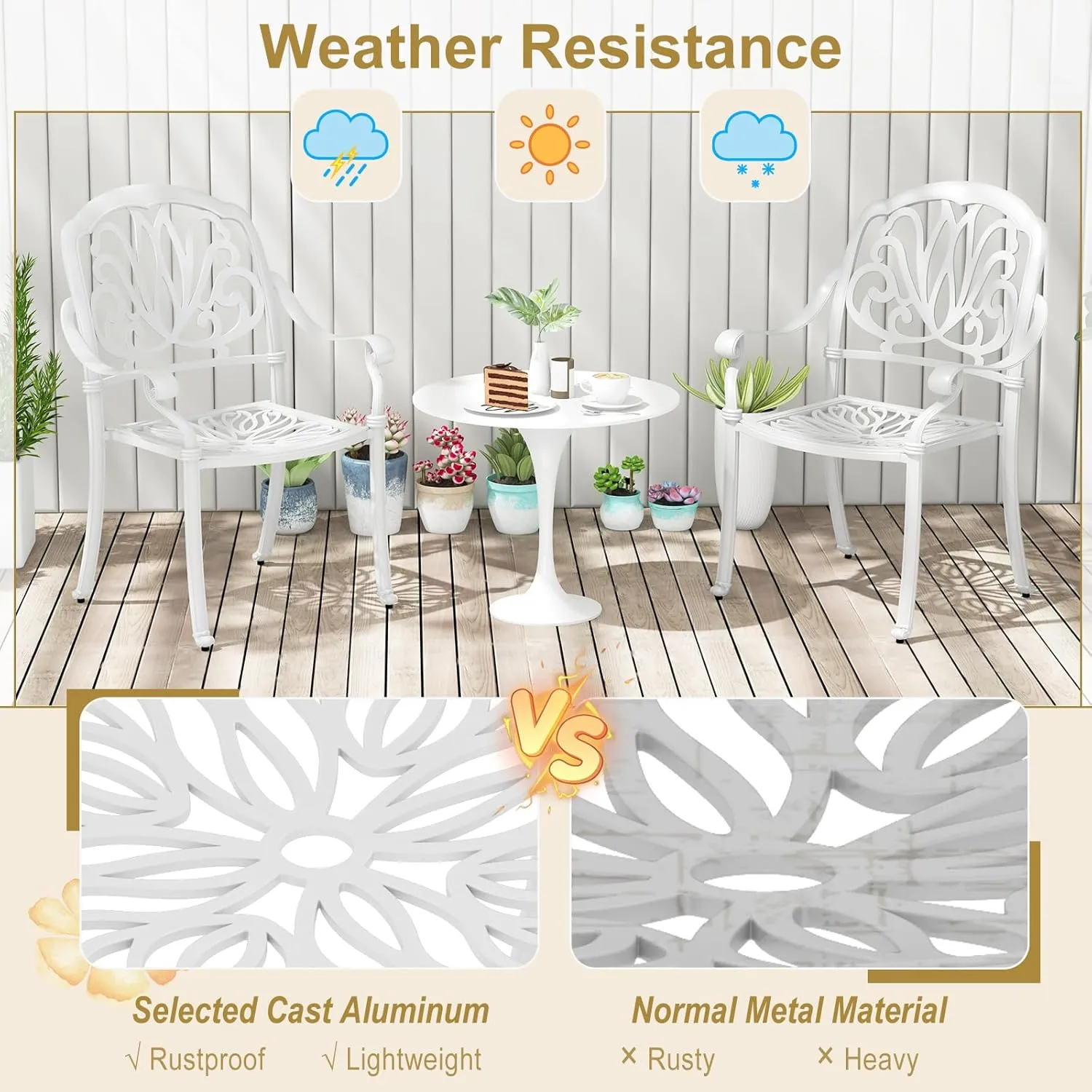Tangkula Set of 4 Cast Aluminum Patio Dining Chairs, Stackable Outdoor Dining Chairs with Armrests, Outdoor Bistro Chairs for Balcony, Backyard, Garden