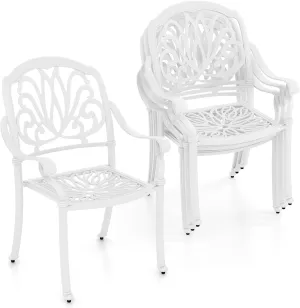 Tangkula Set of 4 Cast Aluminum Patio Dining Chairs, Stackable Outdoor Dining Chairs with Armrests, Outdoor Bistro Chairs for Balcony, Backyard, Garden