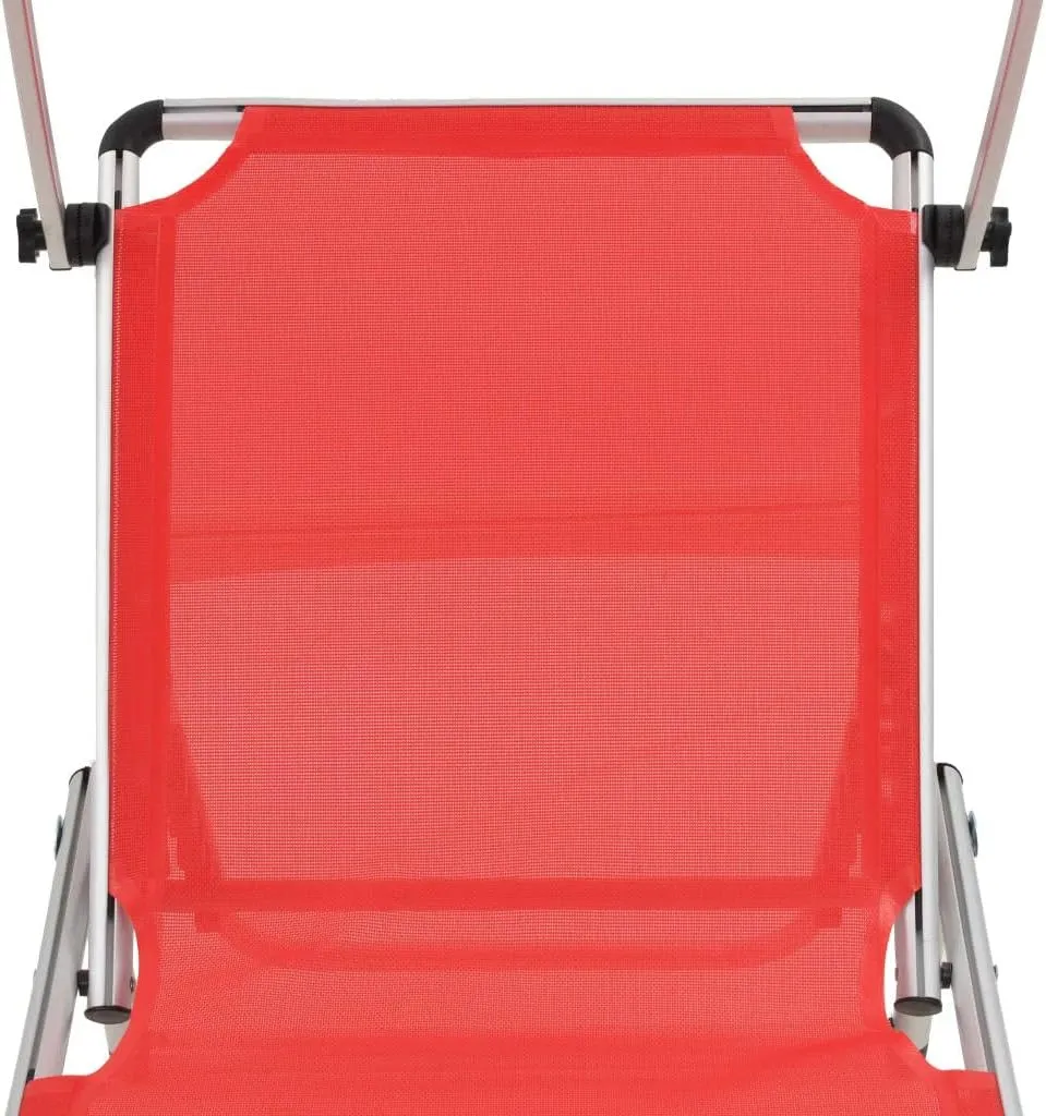 Tanning Chair,Lounge Chair Outdoor,Outdoor Lounge Chairs,Folding Sun Lounger with Roof Aluminum and Textilene RedIdeal for Garden, Patio, Camping