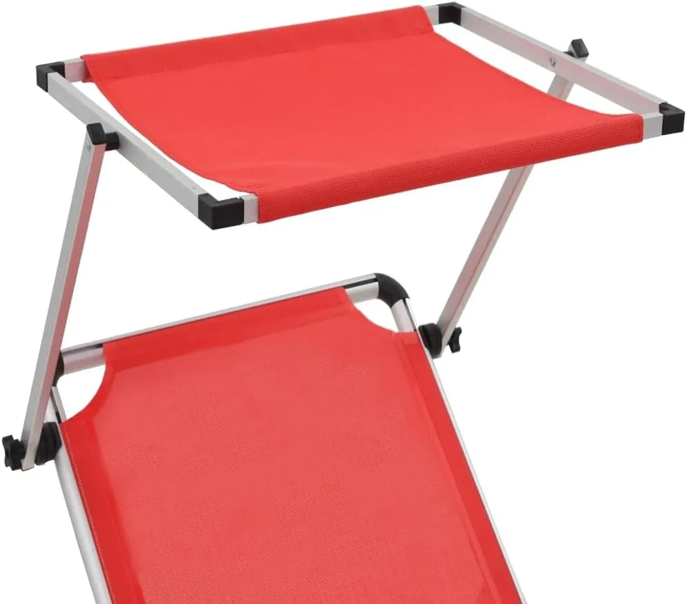 Tanning Chair,Lounge Chair Outdoor,Outdoor Lounge Chairs,Folding Sun Lounger with Roof Aluminum and Textilene RedIdeal for Garden, Patio, Camping
