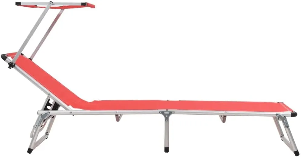 Tanning Chair,Lounge Chair Outdoor,Outdoor Lounge Chairs,Folding Sun Lounger with Roof Aluminum and Textilene RedIdeal for Garden, Patio, Camping