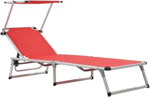 Tanning Chair,Lounge Chair Outdoor,Outdoor Lounge Chairs,Folding Sun Lounger with Roof Aluminum and Textilene RedIdeal for Garden, Patio, Camping