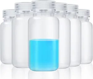 Tatuo 6 Pcs Wide Mouth Lab Reagent Bottle Polypropylene Sample Bottle Sealed Leakproof PP Plastic with Lid for Laboratory Classroom Storage at Home(Clear,8 oz)