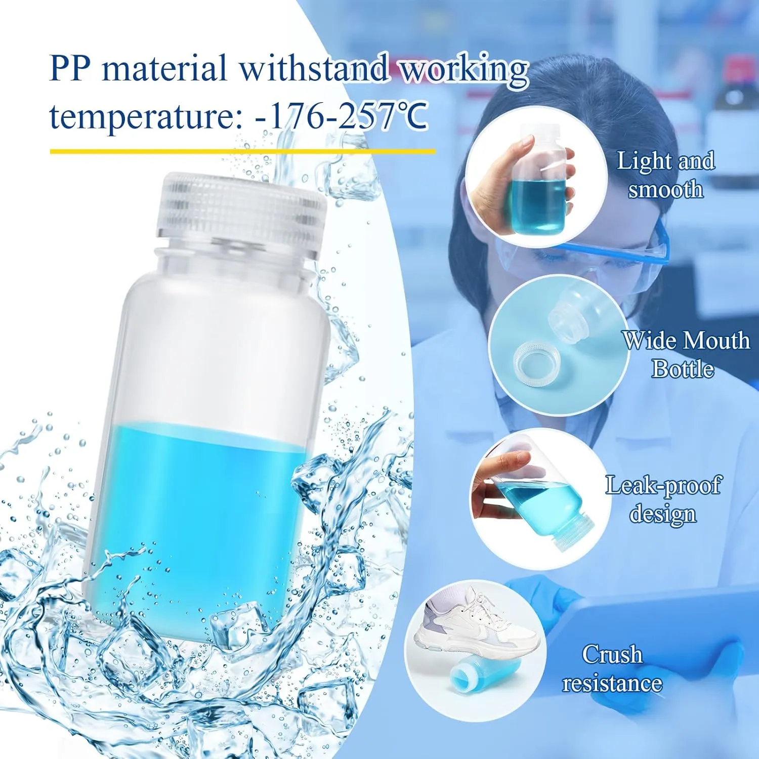 Tatuo 6 Pcs Wide Mouth Lab Reagent Bottle Polypropylene Sample Bottle Sealed Leakproof PP Plastic with Lid for Laboratory Classroom Storage at Home(Clear,8 oz)