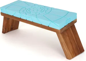 Teak Meditation Bench - Meditation Seat - Meditation Stool - Kneeling Meditation Chair - Portable Folding Meditation Bench - Seiza Yoga Meditation Bench - Prayer Bench (Sky Blue/Teak)