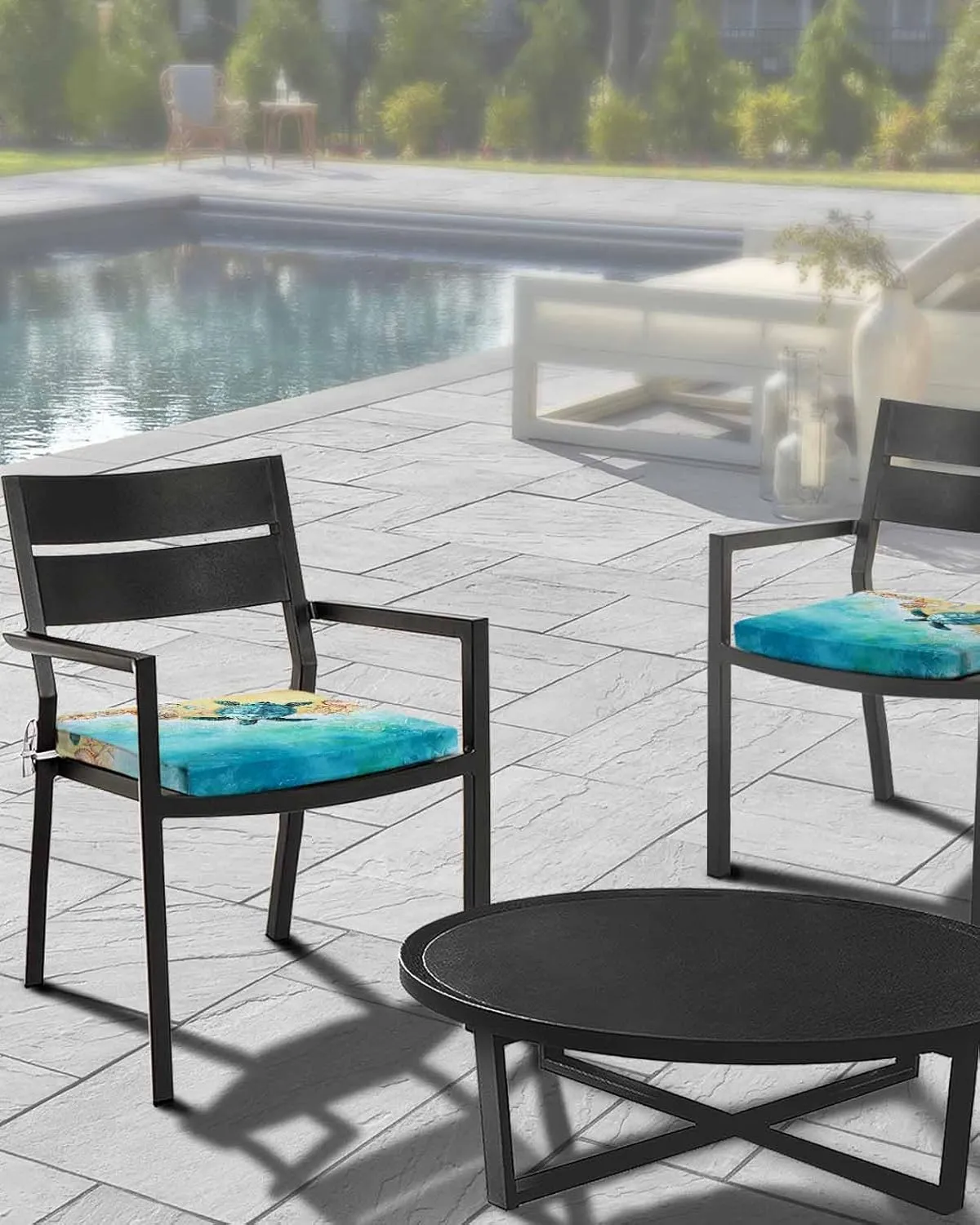 Teal Blue Coastal Outdoor Cushion Chair Cover Set of 2 - Waterproof Couch Seat Covers, Summer Beach Turtle Nautical Patio Furniture Protector Cushions Slipcovers for Sofa/RV, 24"x24"x4"