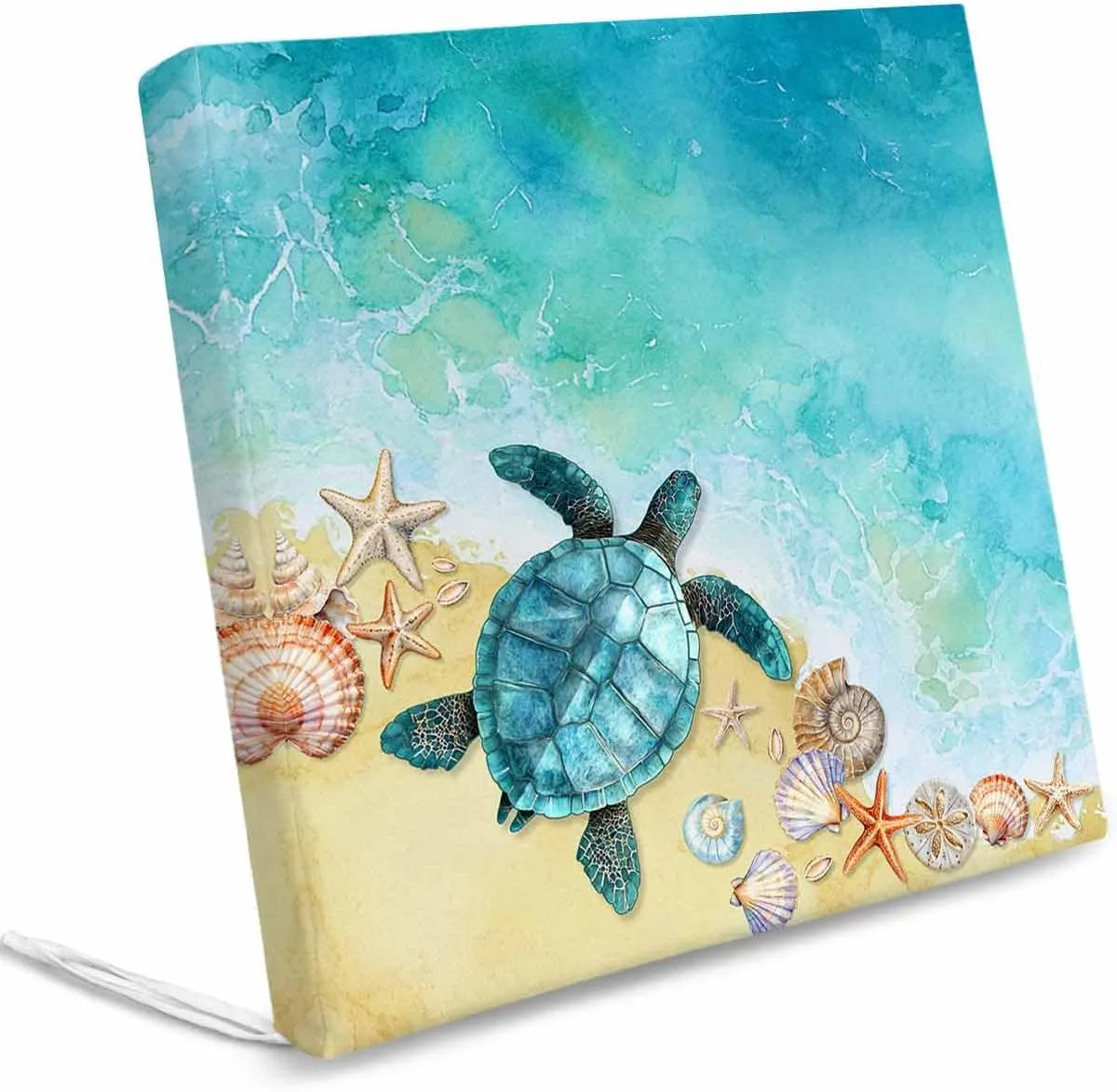 Teal Blue Coastal Outdoor Cushion Chair Cover Set of 2 - Waterproof Couch Seat Covers, Summer Beach Turtle Nautical Patio Furniture Protector Cushions Slipcovers for Sofa/RV, 24"x24"x4"