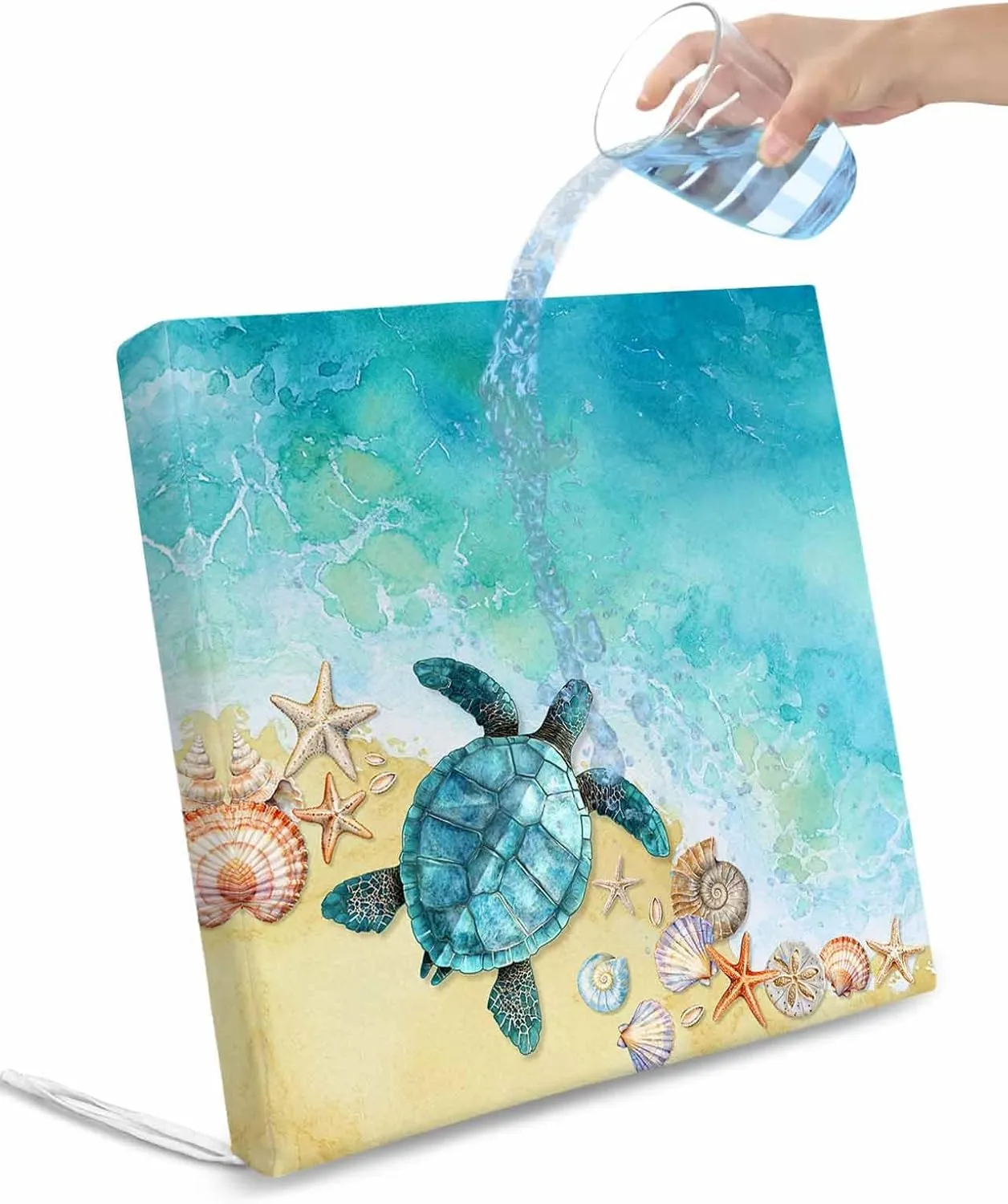 Teal Blue Coastal Outdoor Cushion Chair Cover Set of 2 - Waterproof Couch Seat Covers, Summer Beach Turtle Nautical Patio Furniture Protector Cushions Slipcovers for Sofa/RV, 24"x24"x4"