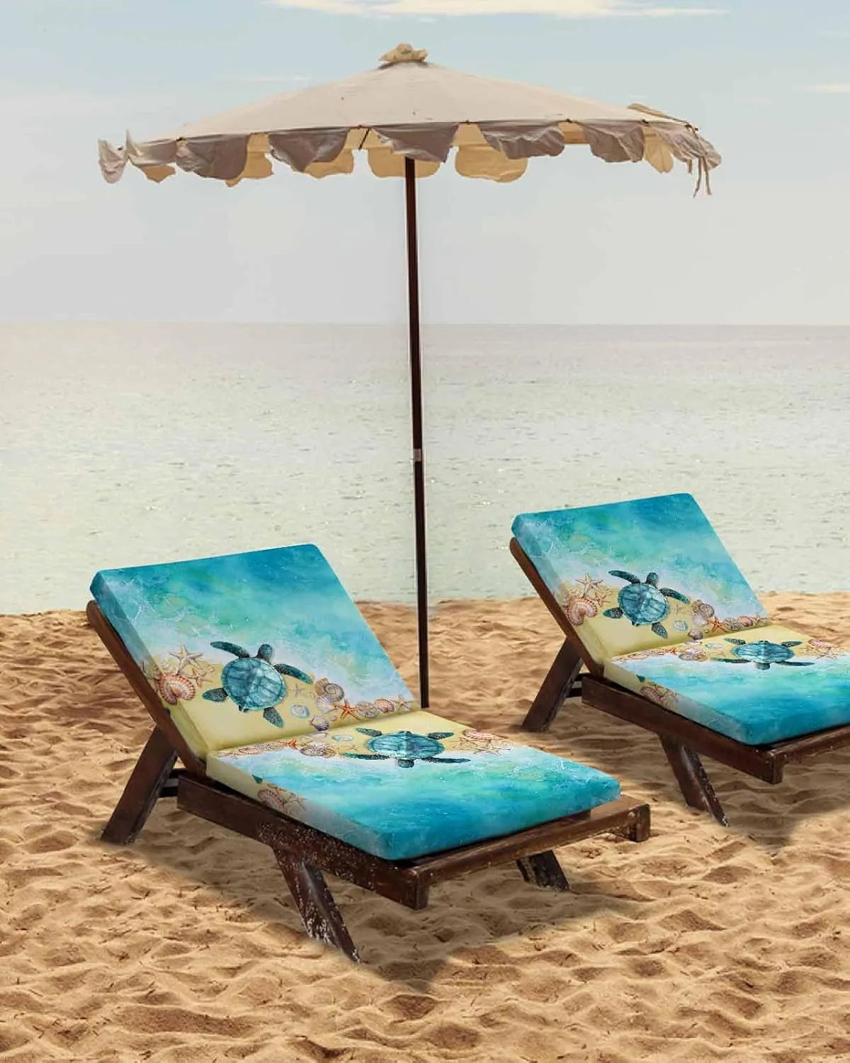 Teal Blue Coastal Outdoor Cushion Chair Cover Set of 2 - Waterproof Couch Seat Covers, Summer Beach Turtle Nautical Patio Furniture Protector Cushions Slipcovers for Sofa/RV, 24"x24"x4"